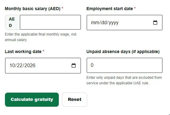 Gulf Gratuity Calculators